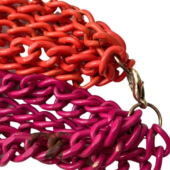 Fashionable Chunky Multi Chain Necklace in Pink Orange and Gold Tone - Picture 4 of 4
